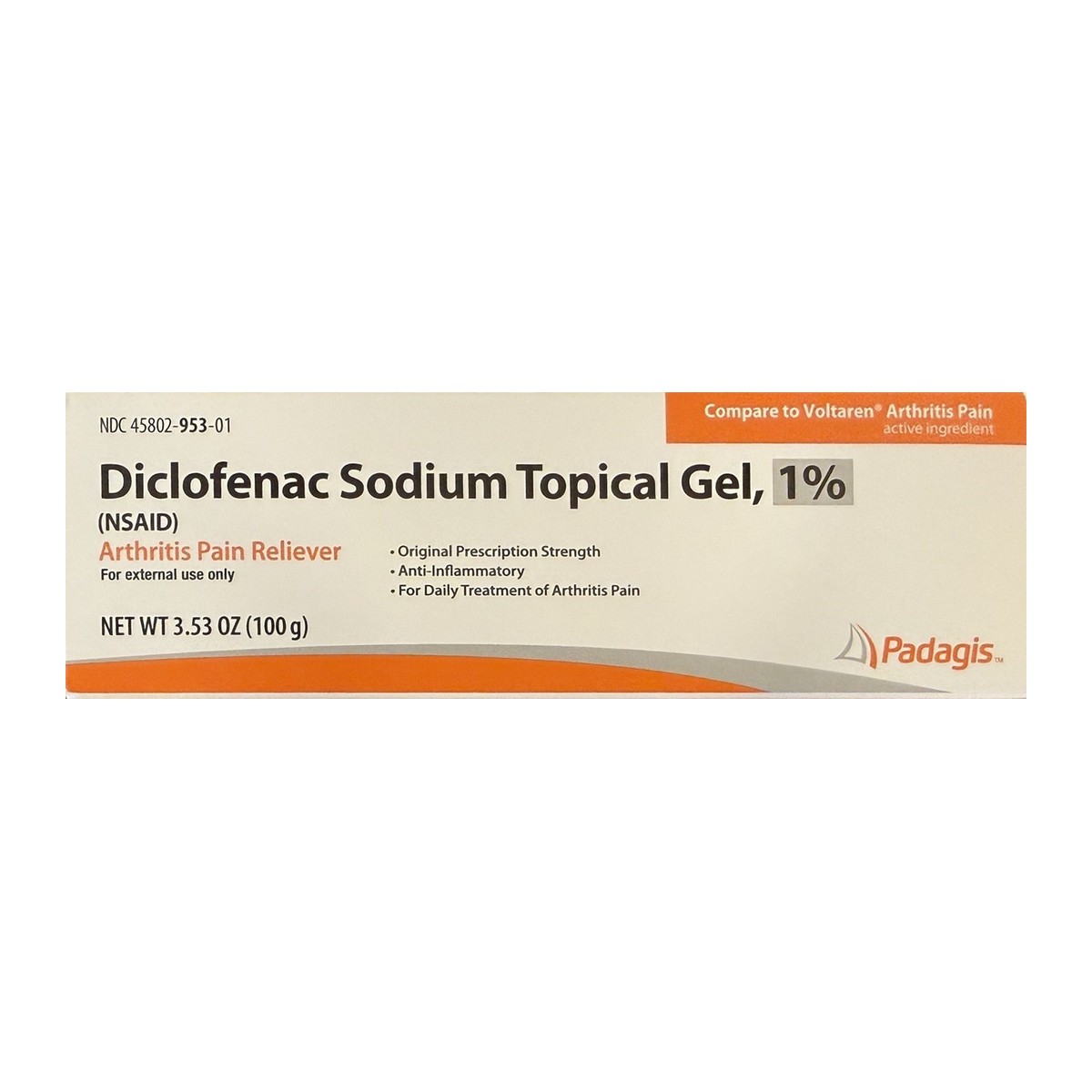 Diclofenac Sodium Topical Gel 1%, Arthritis Pain Relief, 100 g (Padagis)